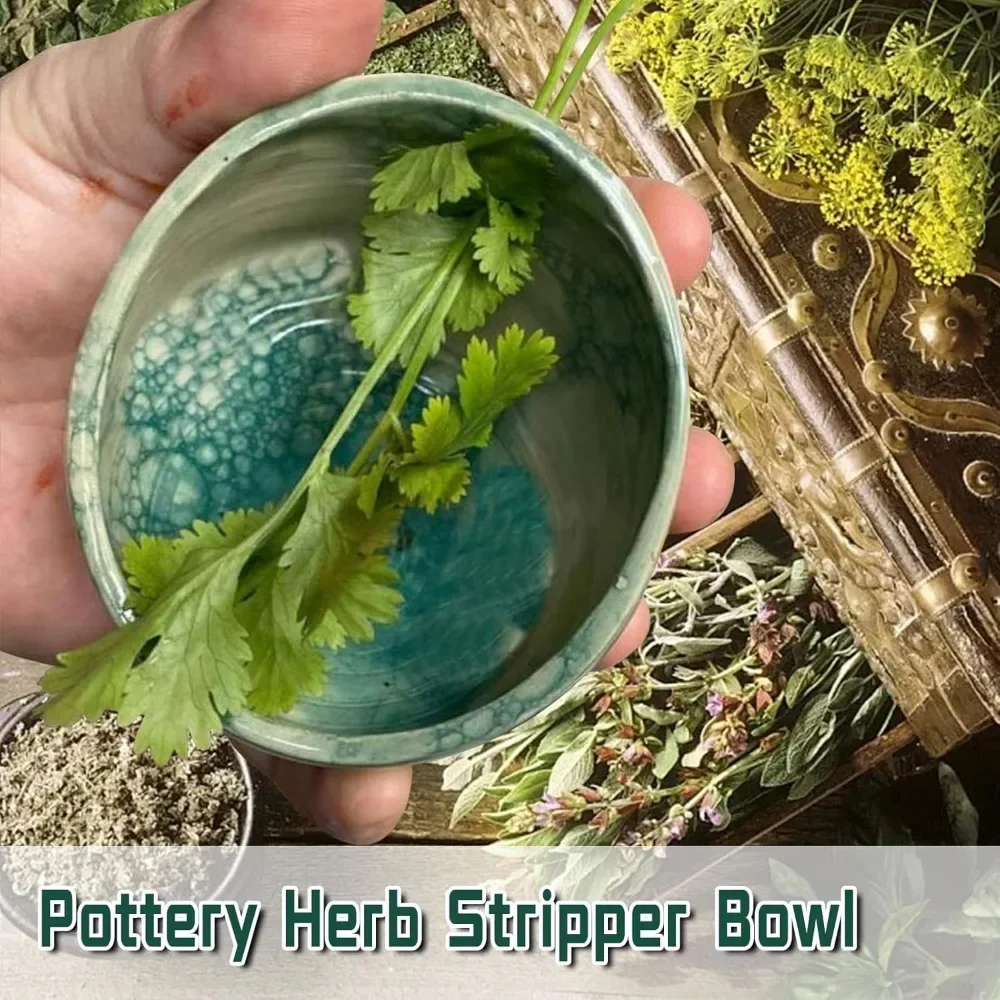 Pottery Herb Stripper Bowl, New Herb Stripper Bowl Ceramic Pottery, Handmade Ceramic Peeling Cup for Coriander, Vegetables