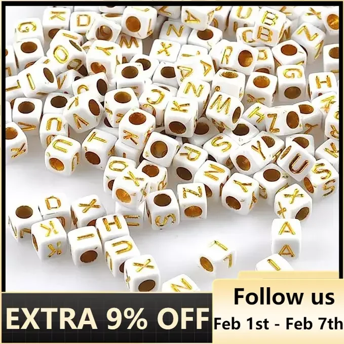 

50Pcs 6mm Square Acrylic Letter Beads Single Alphabet White Gold Color Letter Beads For Jewelry Making Diy Bracelets Accessories