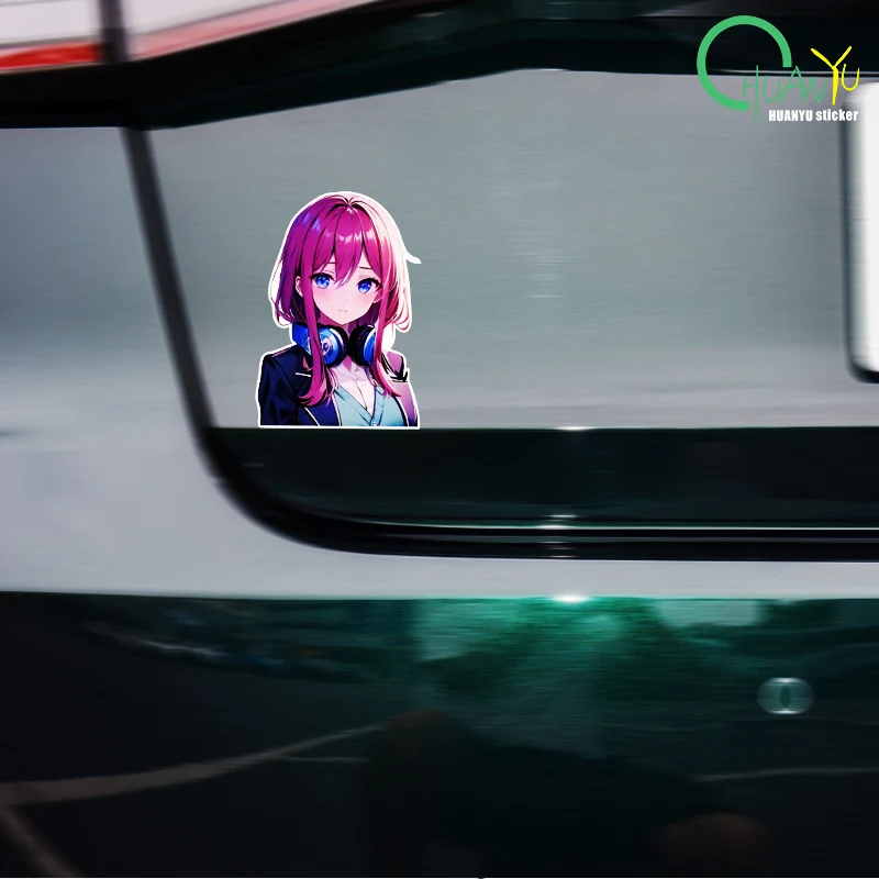 JDM 애니메이션 보라색 머리 섹시한 십대 소녀 스티커 자동차 창 오토바이 전기 자동차 자동차 반사 방수 스티커