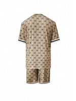 Casual Hommes Costume De Mode Lettre Imprimé Fleur Couleur Col Rond Manches Courtes Shorts Personnalisé Tendance Deux Pièces Vêtements 3