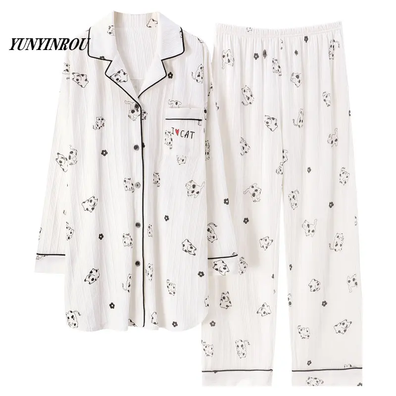 

Spring Brand Elegant Women Pajama Sets Female Pyjamas Longer Tops Sleepwear Polka Dot PJ Lounge Pijama Mujer Nightwear Homewear