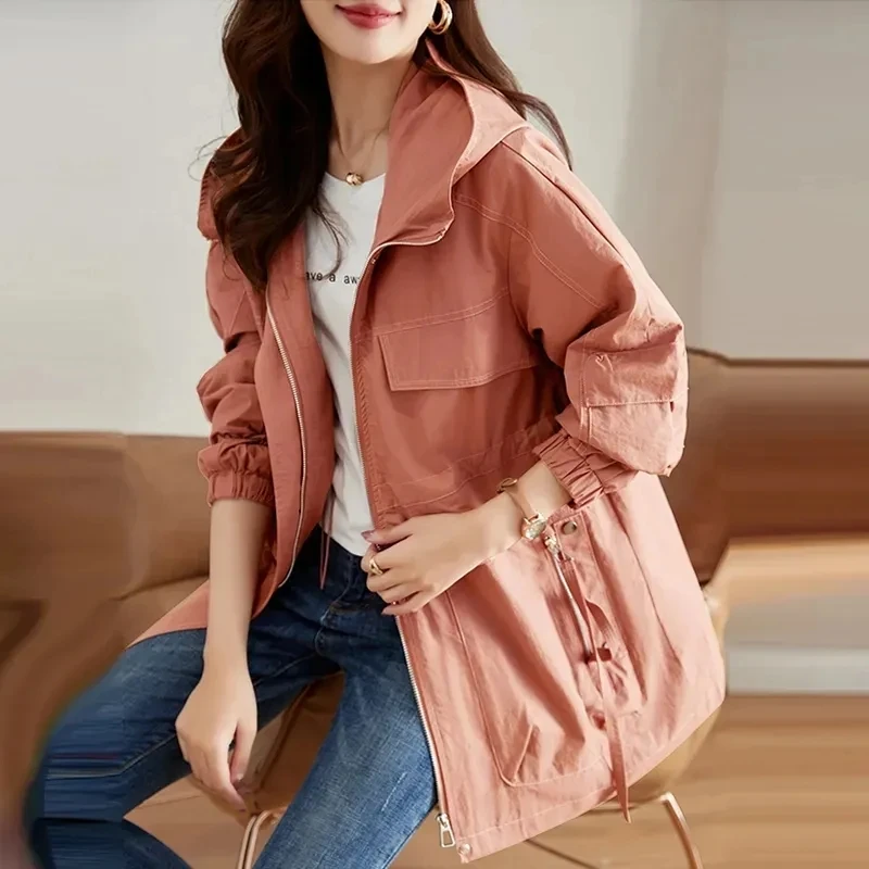 

2024 New Spring Autumn Trench Coat Women Korean Mid Long Loose Overcoat Windbreaker Female Outerwear Basic Coat Lining