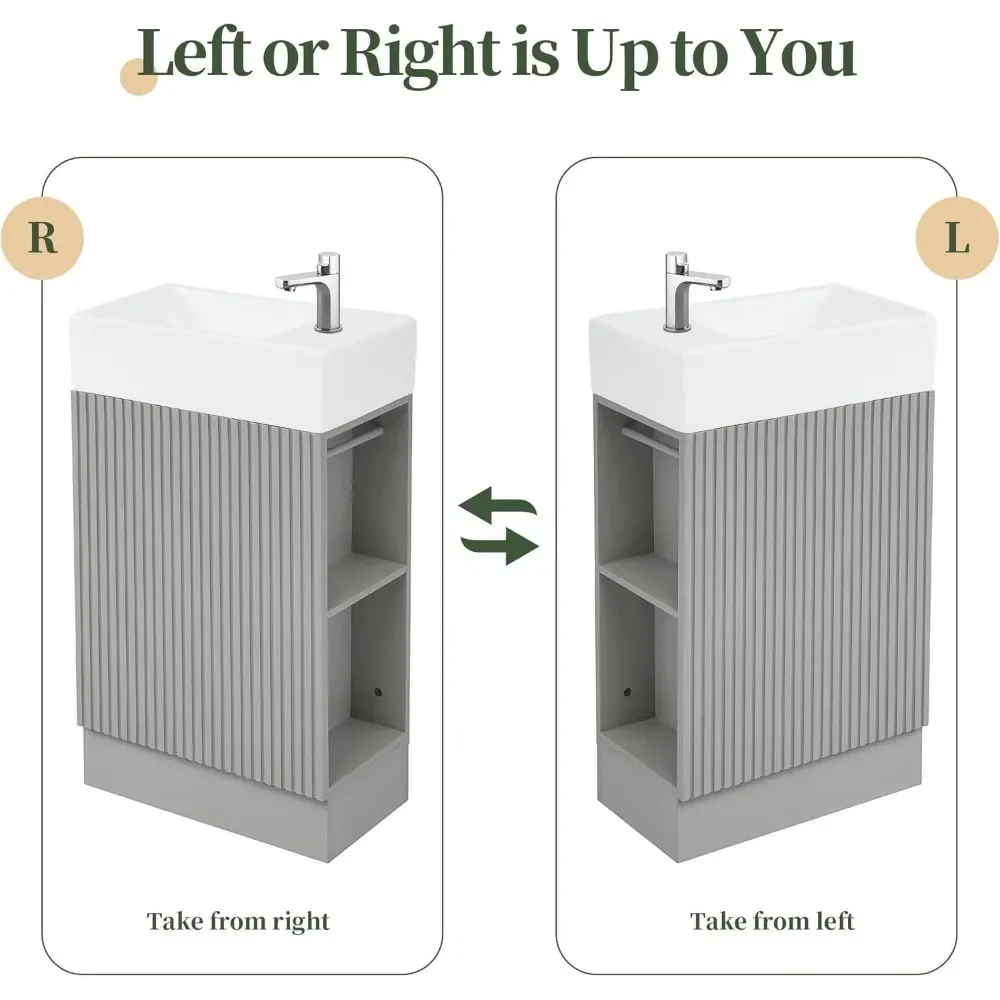 Small Bathroom Vanity with Sink, Freestanding Bathroom Vanity with Toilet Paper Holder & 1 Door, Wood Bathroom Cabinet 5