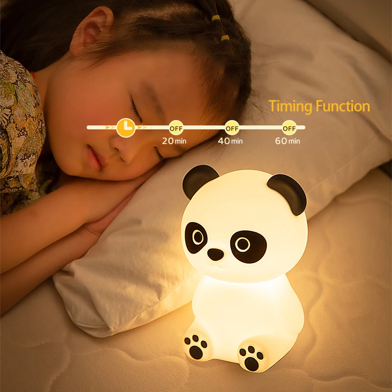 Panda Night Light Silicone Atmosphere Lamp Bedroom Sleep Lamp Eye Protection Rechargeable Bedside Light Ornament Children's Gift