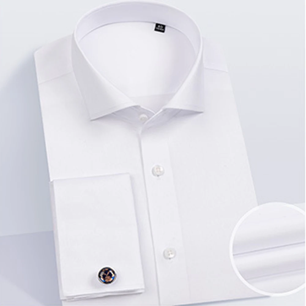 French Cuff Luxury Dress Shirt 100s 2-ply High Quality 100% Cotton Business Shirts Wrinkle Free Dress Shirts For Wedding Groom 2