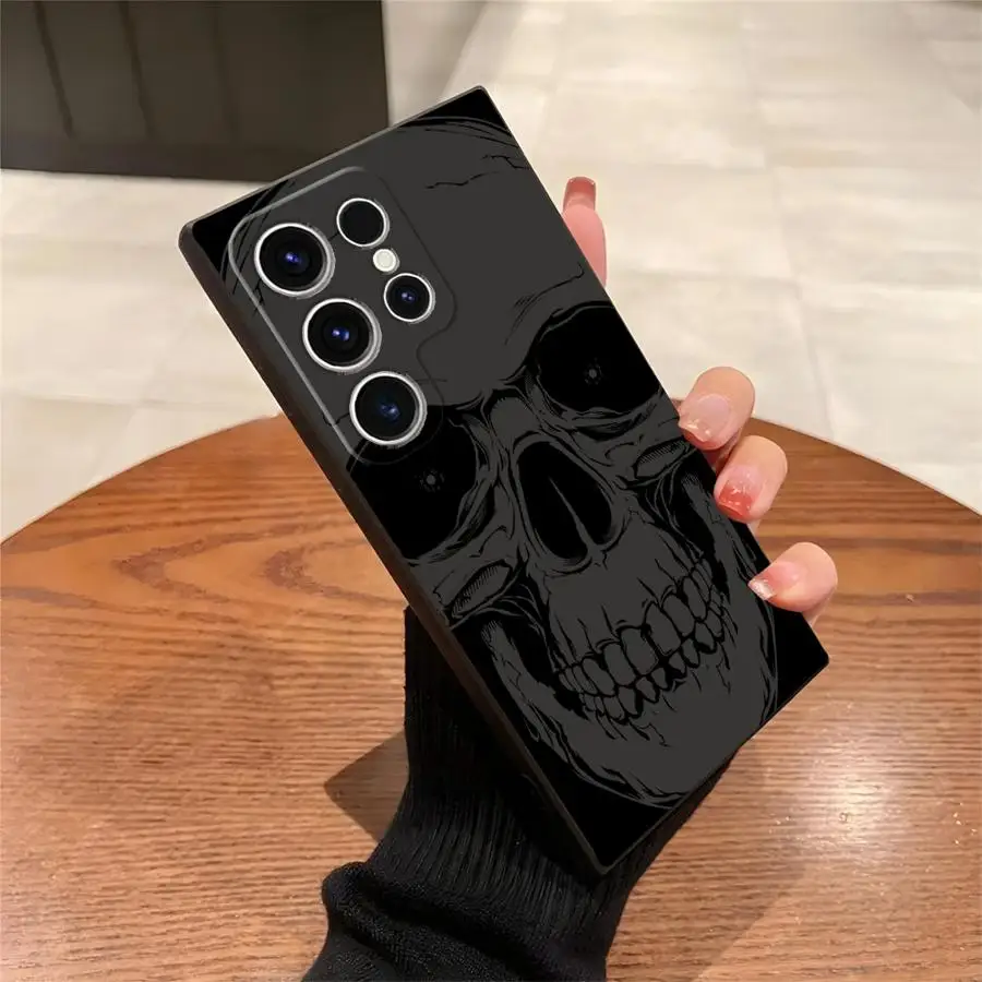 Spooky Skull Patterns Black Soft Phone Cover