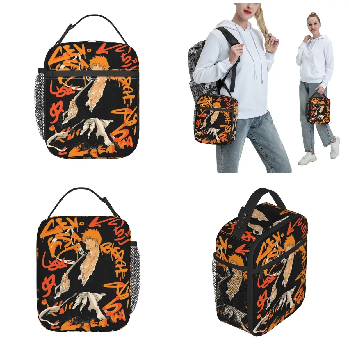 Bleach Ichigo Kurosaki Insulated Lunch Bags Cooler Bag Reusable Anime High Capacity Tote Lunch Box for Men Women Beach Picnic