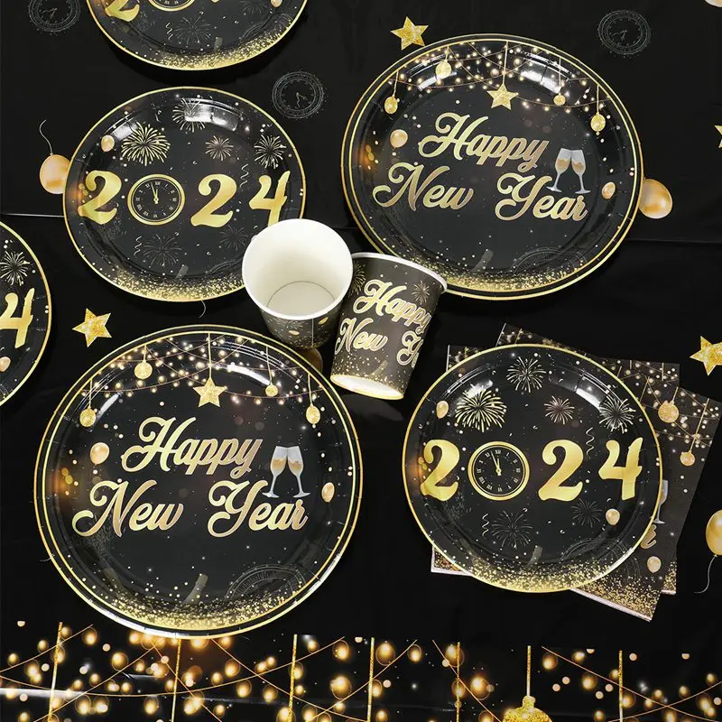 Happy New Year Party Supplies Tableware New Year Plates Cups Napkins T
