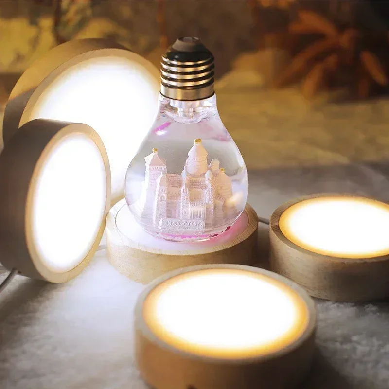Round Wooden LED Night Light Base Image 4