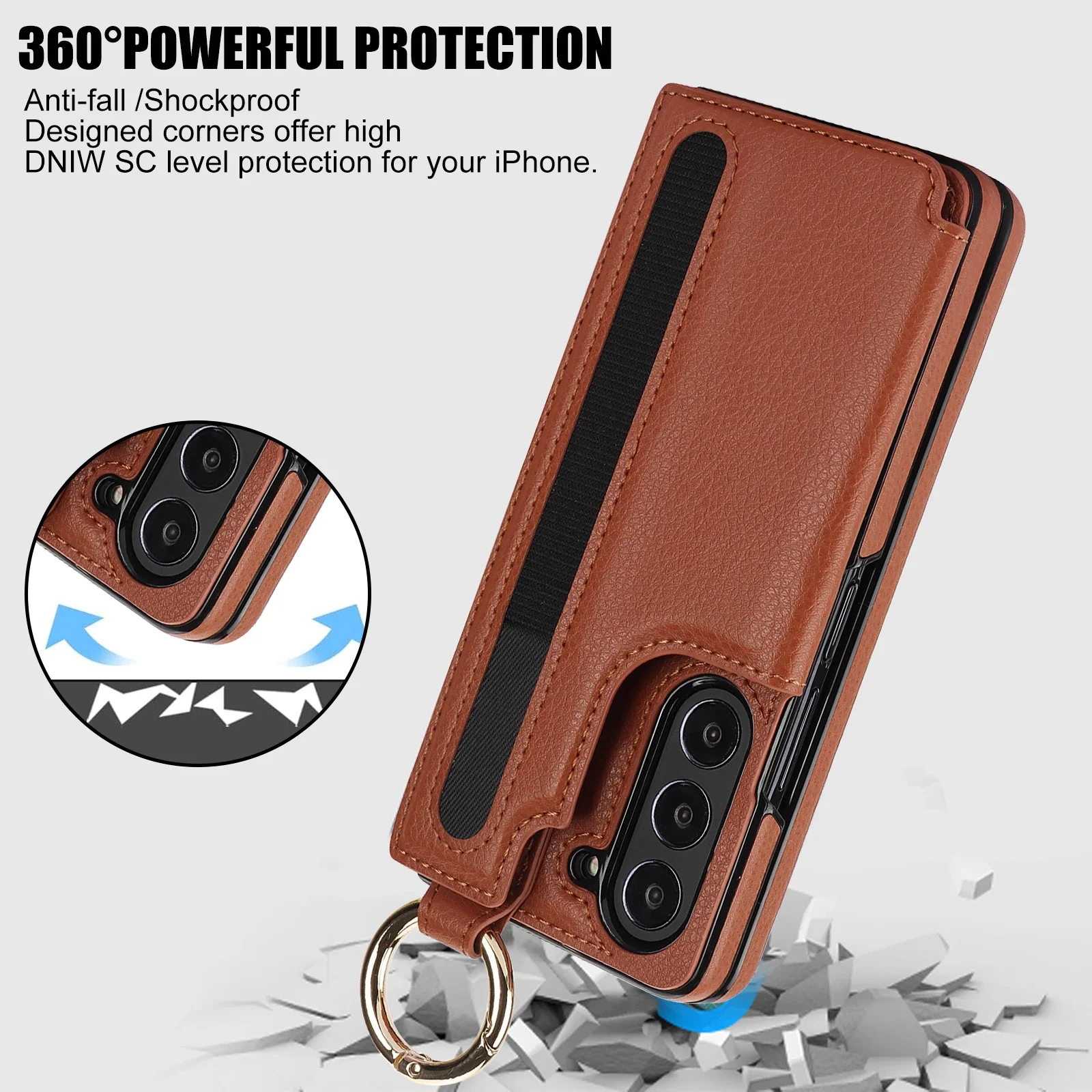 Luxurious PU Leather Ring Phone Case with Wallet & Card Slot for Foldable Phones (No Pen)