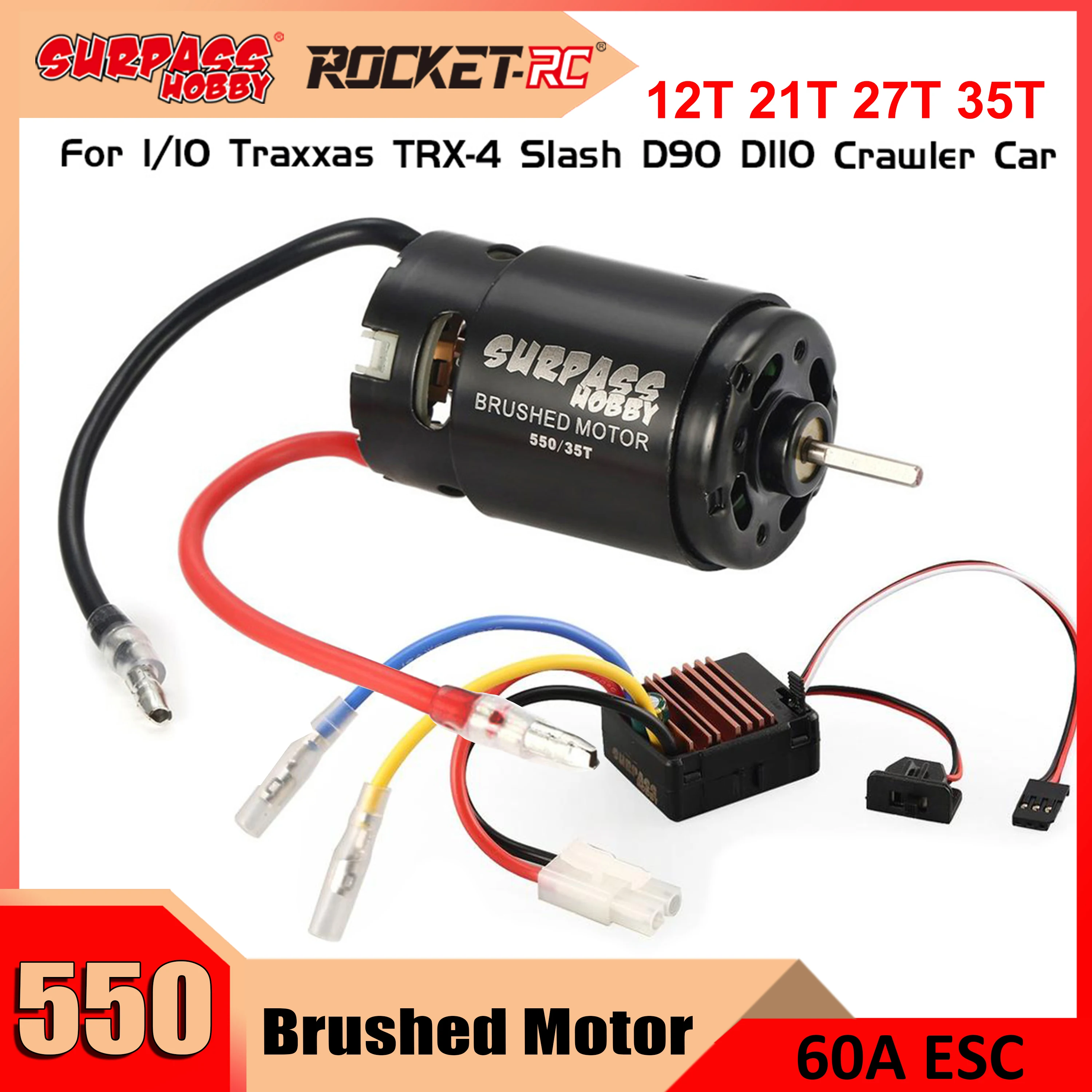 

SURPASS HOBBY 550 Brushed Motor 12T 21T 27T 35T Motor 60A ESC Combo for 1/10 RC Crawler Off-road HSP HPI Wltoys Kyosho TRAXXAS