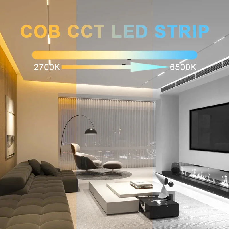 CCT COB LED 스트립 조명 2700K6500K 색상변환 608 LED/m 플렉시블 FOB LED 테이프 RA90 디밍 가능 선형 LED 조명 12V 24V