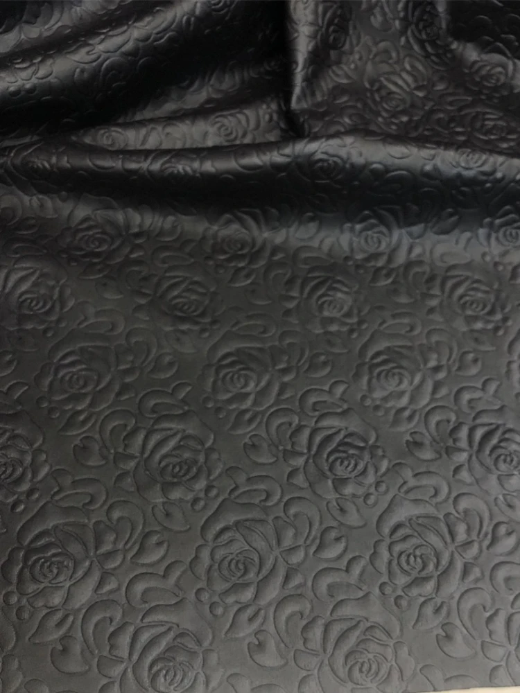 PU Imitation Leather Fabric Black Rose Embossing Coat Skirt Designer Cloth Apparel Sewing Diy Material