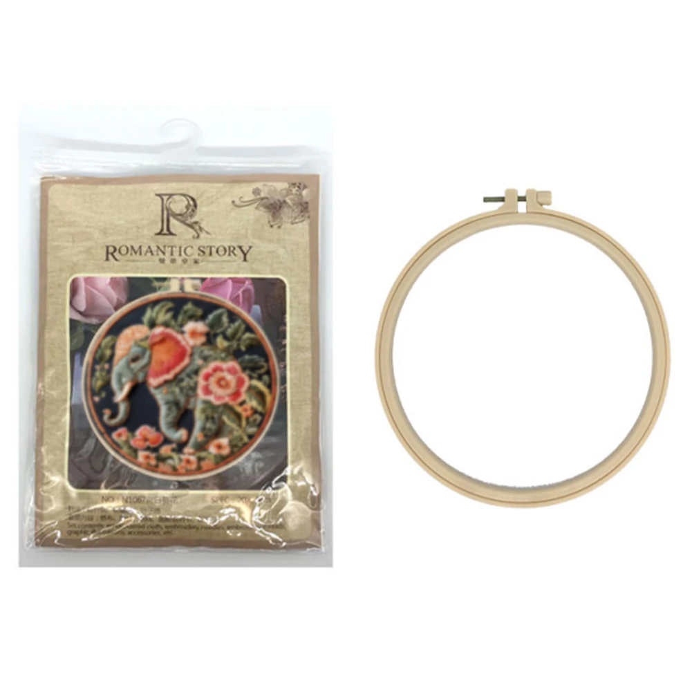 Elephant Stamped Cross Stitch Embroidery Kits with Hoop Cloth Color Thread