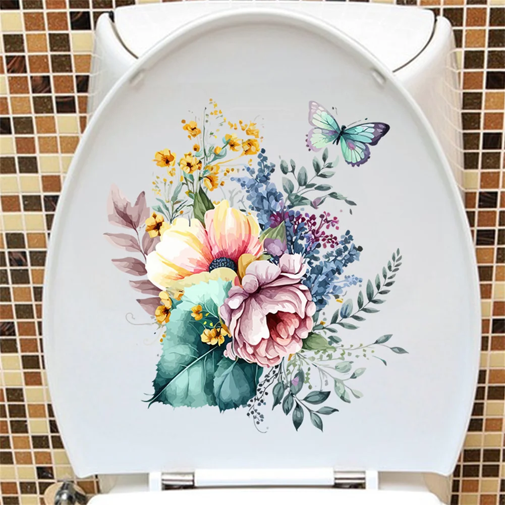 Wc-stickers, toiletbril in de vorm van groene planten, muurstickers, toiletdeksel stickers, boutafdekkingen, decoratief voor badkamerkast (4