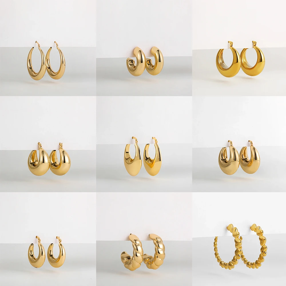 Stainless Steel Waterproof PVD Glossy Metal Chunky C Shape Hoop Earrings Twist Pearl Zircon U Ear Buckle Premium Femal Jewelry