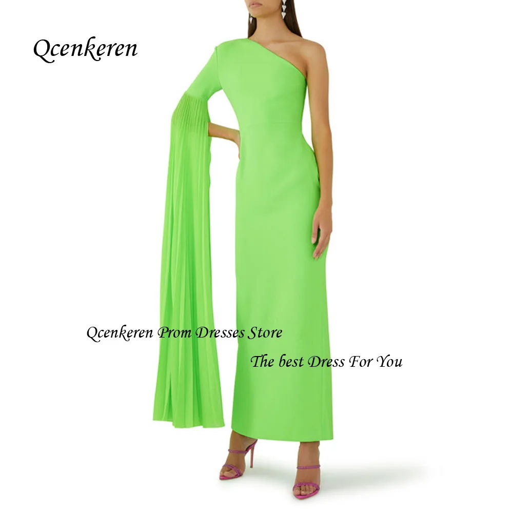 

Qcenkern, зеленое платье на одно плечо для выпускного вечера, 2023, вечернее платье с юбкой-годе, длиной до пола, с длинным рукавом, юбка-годе, великолепные платья Дубая