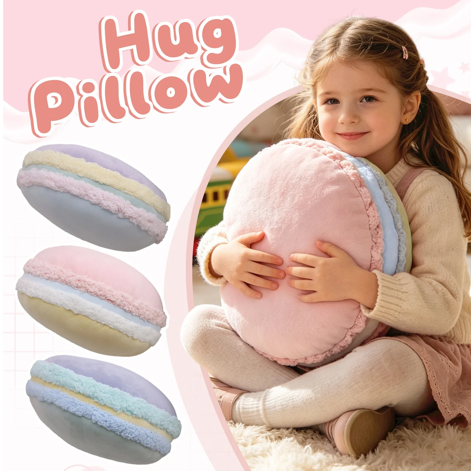 Colorful Macaron Plush Round Decorative Cushion - Soft and Cute Plush Toy Pillow