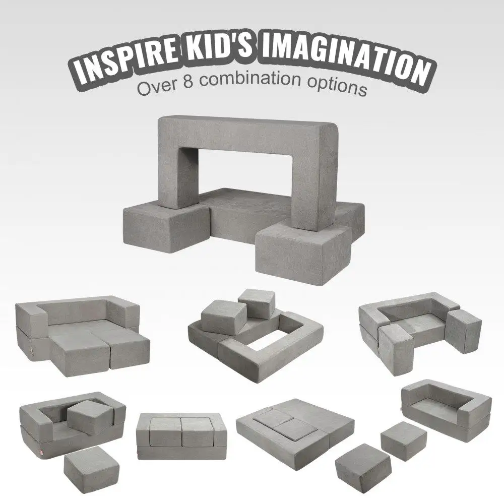 for kids Modular Sofa Bed Set Playroom Furniture 4Pcs with Removable Cover Grey 4