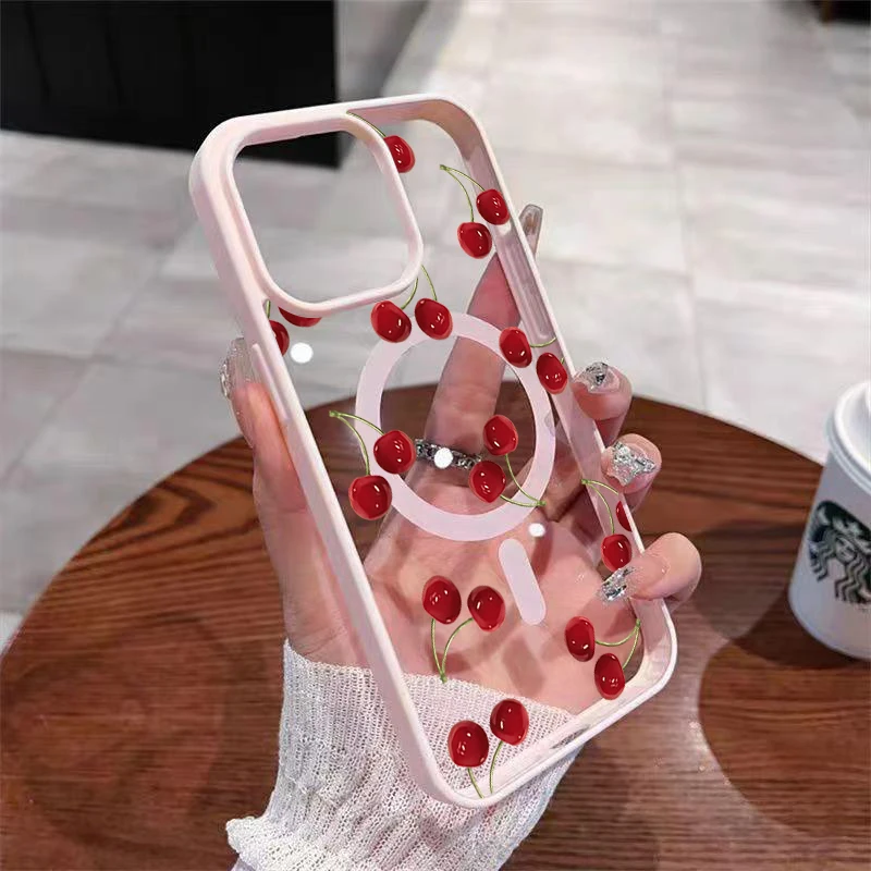 Red Cherry Pattern Magnetic Phone Case Cover