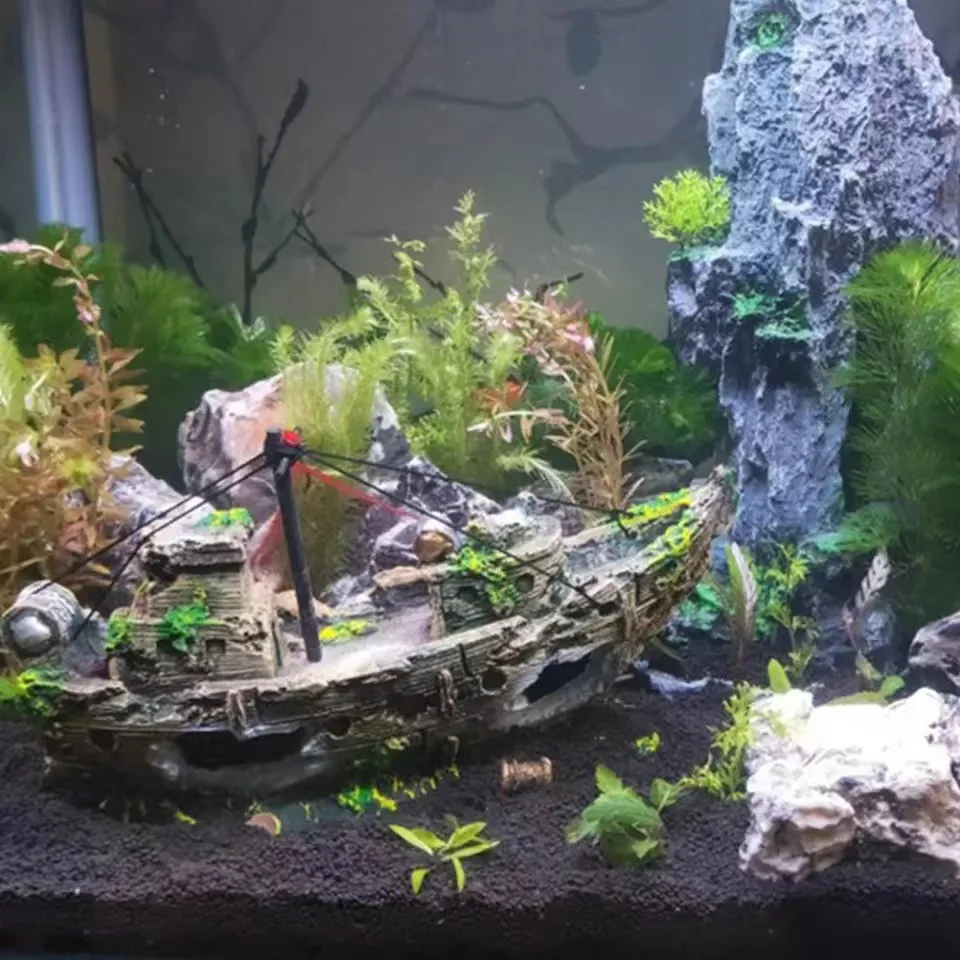 AquariumFishTankDecorationsThemeSetPlasticPlantsFishCave