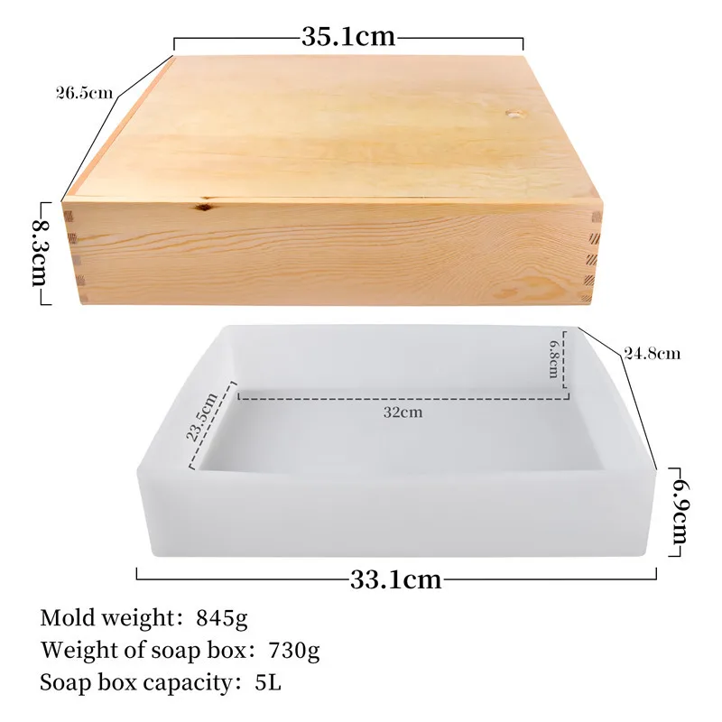 2.5/5L Square Rectangle Soap Making Mold Wooden Box Silicone Liner Handmade Loaf Cake Baking Supplies Silicone Resin Soap Mould