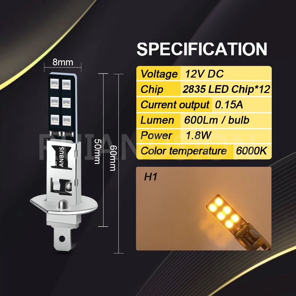 Ruiandsion 2pcs Canbus H1 LED Fog Light Car Interior Daytime Driving Bulb 12Volt White Yellow