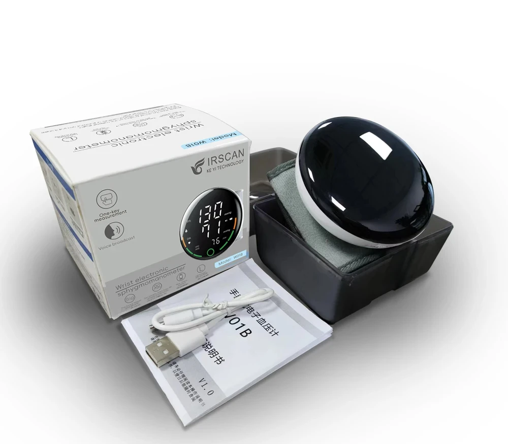Wrist blood pressure monitor touch screen LED rechargeable sphygmomanometer russian / spanish portable tonometer BP monitor