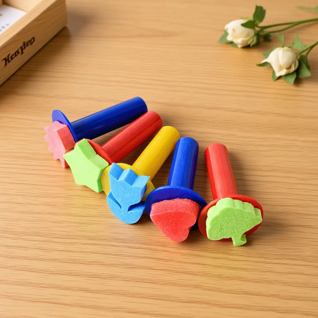5Pcs 페인팅 스폰지 스탬퍼 안전한 소재 어린이를위한 편안한 그립 DIY 공예 를위한 학교 생일 그림 용품