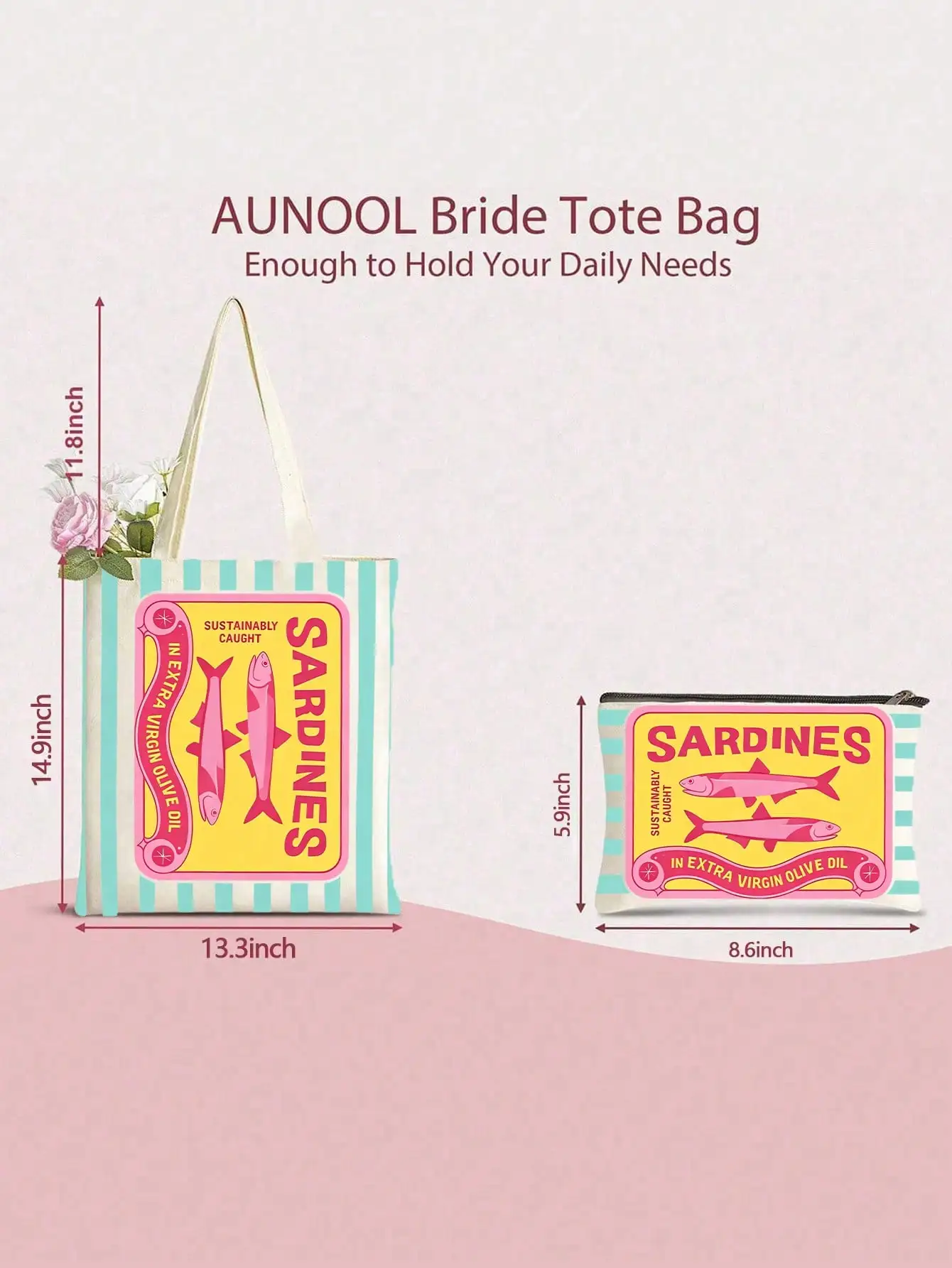 Retro Sardine Patterned Tote and Makeup Bag for Travel and Everyday Use