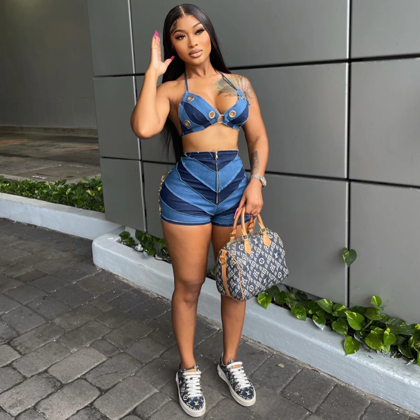 Women Summer Sling Crop Top Bra & Shorts 2 Piece Set Ladies Sexy Sports Wear Yoga Jogging Two-Piece Set