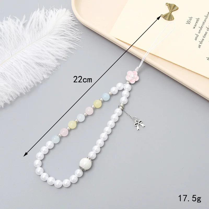 Fashion Handmade Woven Leather Phone Chain Lanyard for Women Gifts Trendy Pearl Bow Beaded Charm Anti Slip Phone Case Rope