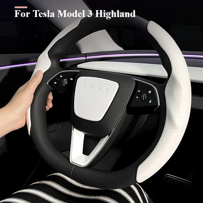 Steering Wheel Cover for Tesla Model 3 Highland White Interior Stickers Car Decoration Modification Accessories for New Model3 steering wheel cover