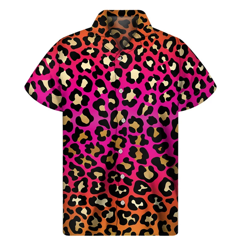 thumbnail image 1 of Camisas hawaianas con estampado de leopardo de colores para hombre, ropa con estampado 3D, camisas hawaianas con botones para playa, blusas de calle de manga corta de verano con solapa, 1 of 5