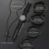 5/6pcs Set Fashionable Pu Leather '8' Shape Beaded Bracelet With Mechanical Watch, Cross Pendant Necklace For Men, Black-Colored 3