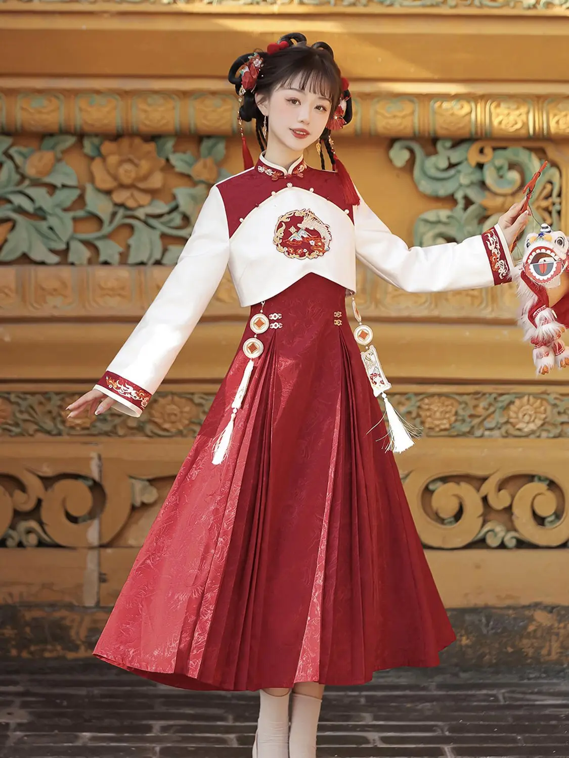 Red Cosplay Suit Chinese Style New Year Costume Autumn/Winter Improved  Hanfu Two Piece Qipao Style Dress - AliExpress, image size:1125x1500