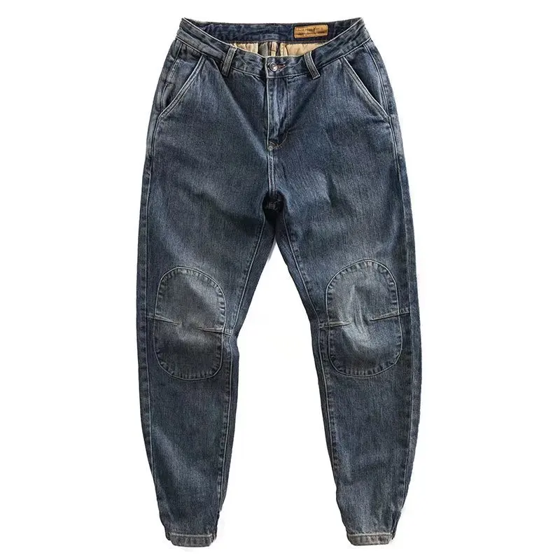 Spring Autumn 2022 Fashion Men's 3D Patch Drawstring Korean Fashion Versatile Micro Elastic Loose Casual Leggings Baggy Jeans