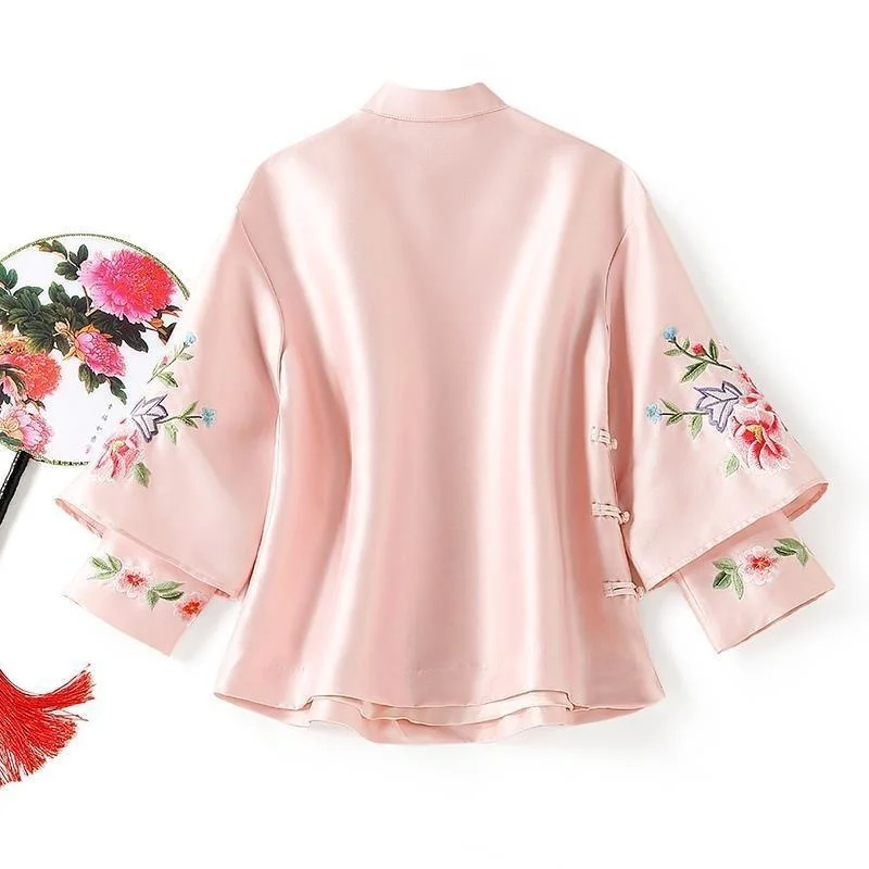 Ethnic Style Tang Suit Women Blouse Vintage Harajuku Embroidery Chinese Tops Eleganti Loose Spring Autumn New Female Shirt Hanfu