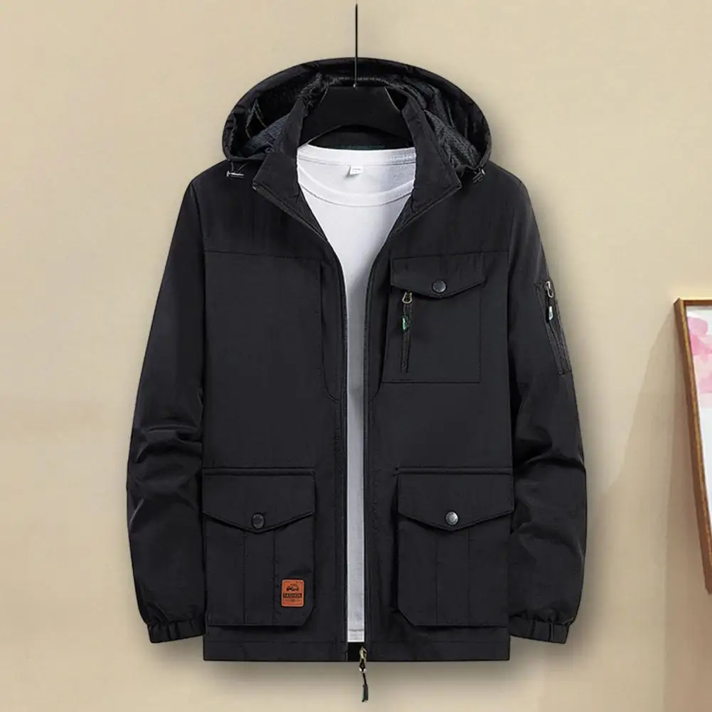 

Куртка с капюшоном с множеством карманов, стильный мужской водонепроницаемый тренчкот с капюшоном, универсальный тренчкот с множеством карманов для осени и зимы