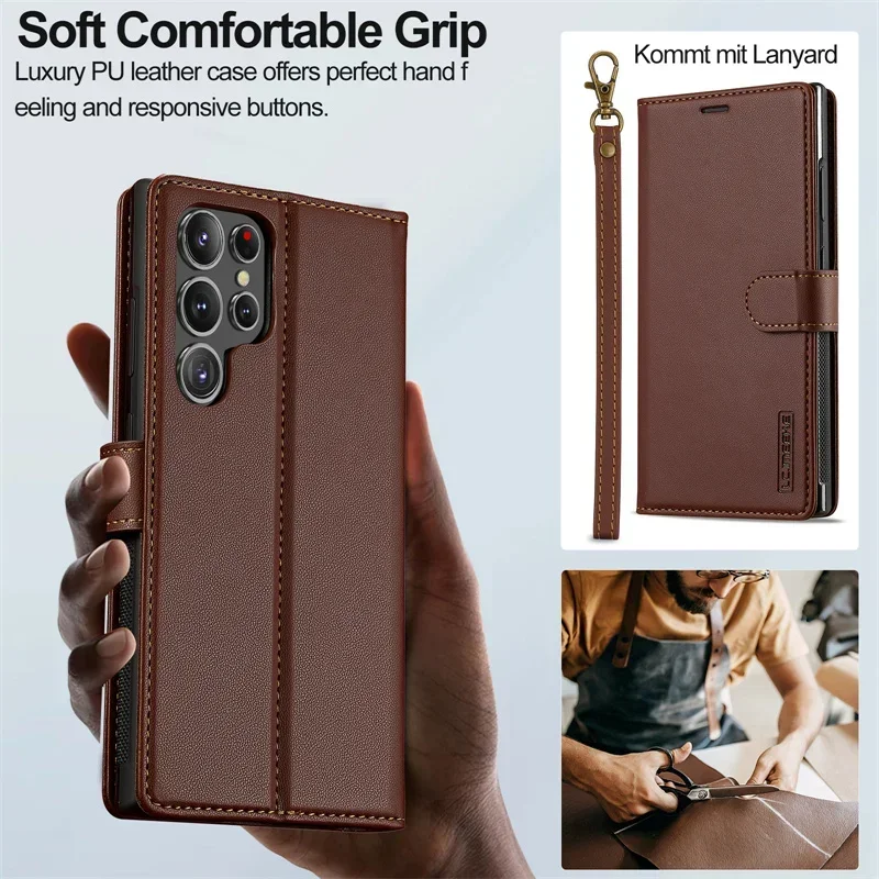 Magnetic Leather Wallet Phone Case with Lanyard Cover