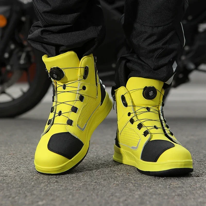 Motorcycle Microfiber Leather Ankle Boots Street Motorbike Racing Shoes Motocross Biker Chopper Cruiser Touring Ankle Boots Men