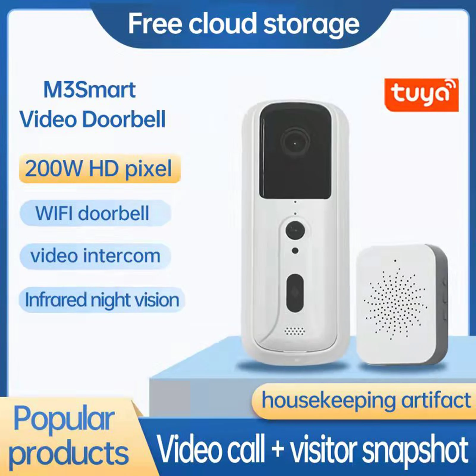 Wireless Ring Doorbell HD Night Vision Camera with Wide Angle for