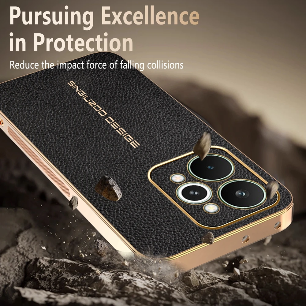 Lychee Leather Electroplated Frame Shockproof Phone Case