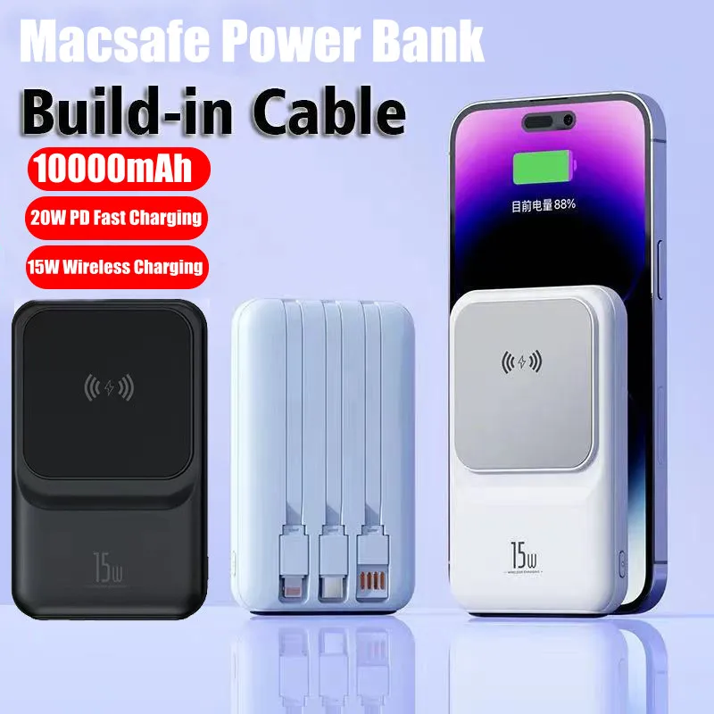 

Магнитный внешний аккумулятор с кабелем для iPhone, Samsung, внешний аккумулятор MacsafePowerbank, портативное зарядное устройство, дополнительная батарея