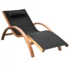 Patio Mesh Wood Recliner Chaise Lounge Chair Lounger W/ Cushion - Black 1