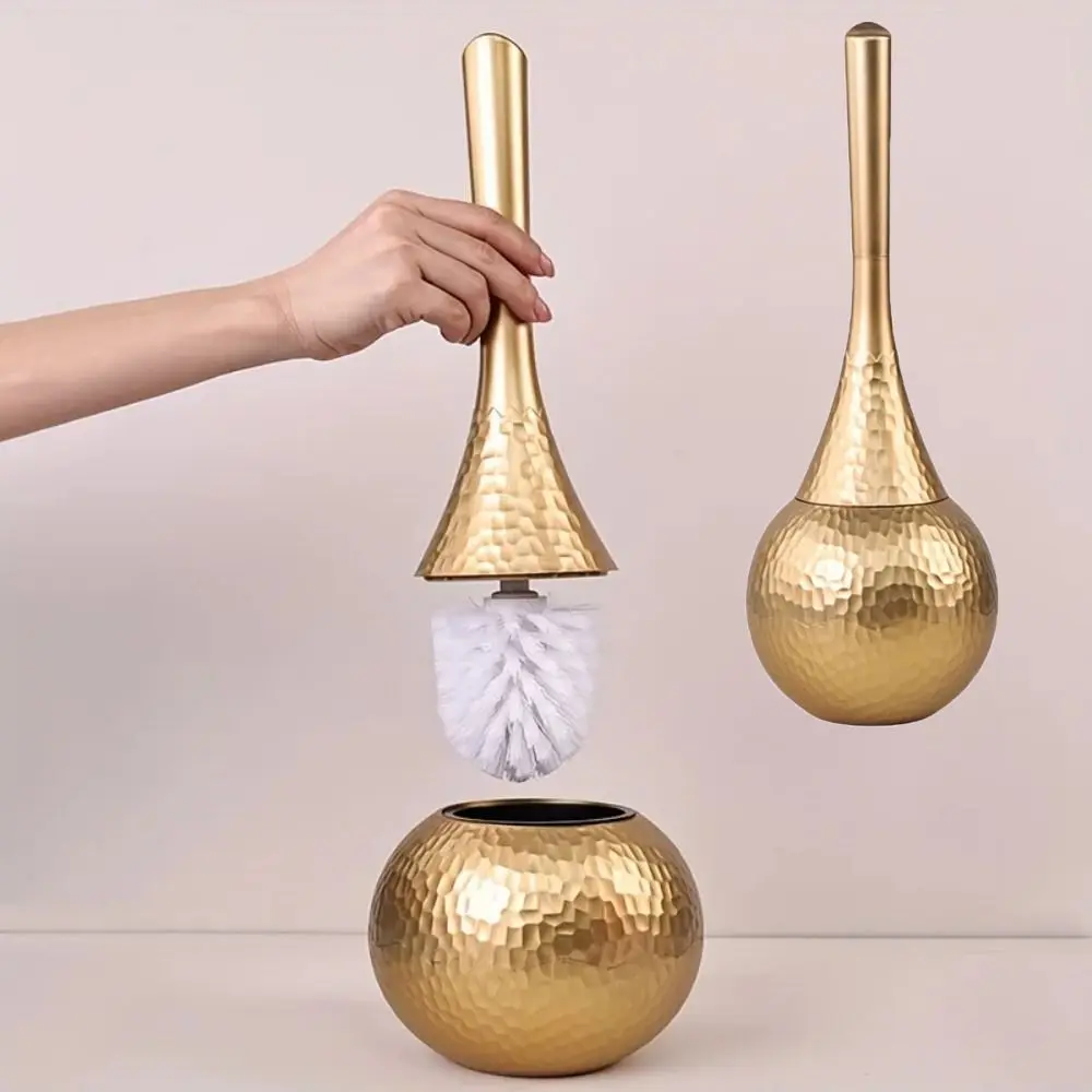 New Golden High-end Cleaning Brush with Base Holder Long Handle Toilet Brush Non-Scratch Household Bathroom Brush