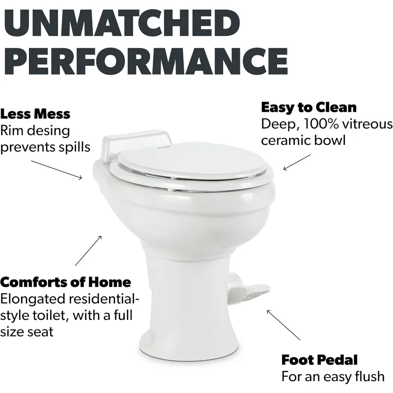 320 Series Standard Height Gravity RV Toilet with Elongated Ceramic Bowl 2