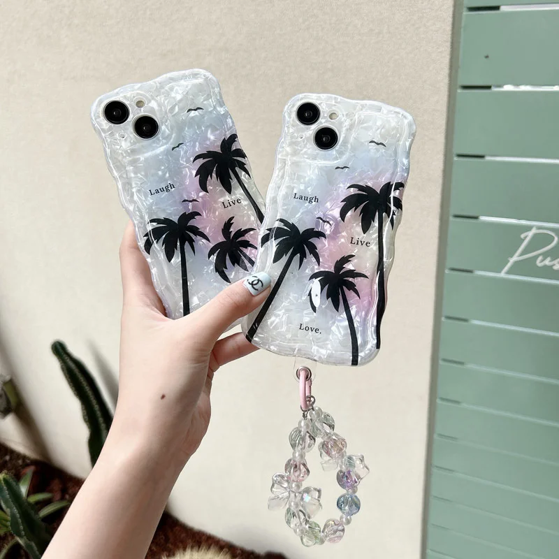 Custodia Ins Coconut Tree Shell Pattern Per Iphone 12 13 11 14 Pro Max Cover Soft Coque Wave Frame Con Cordino Antiurto Funda