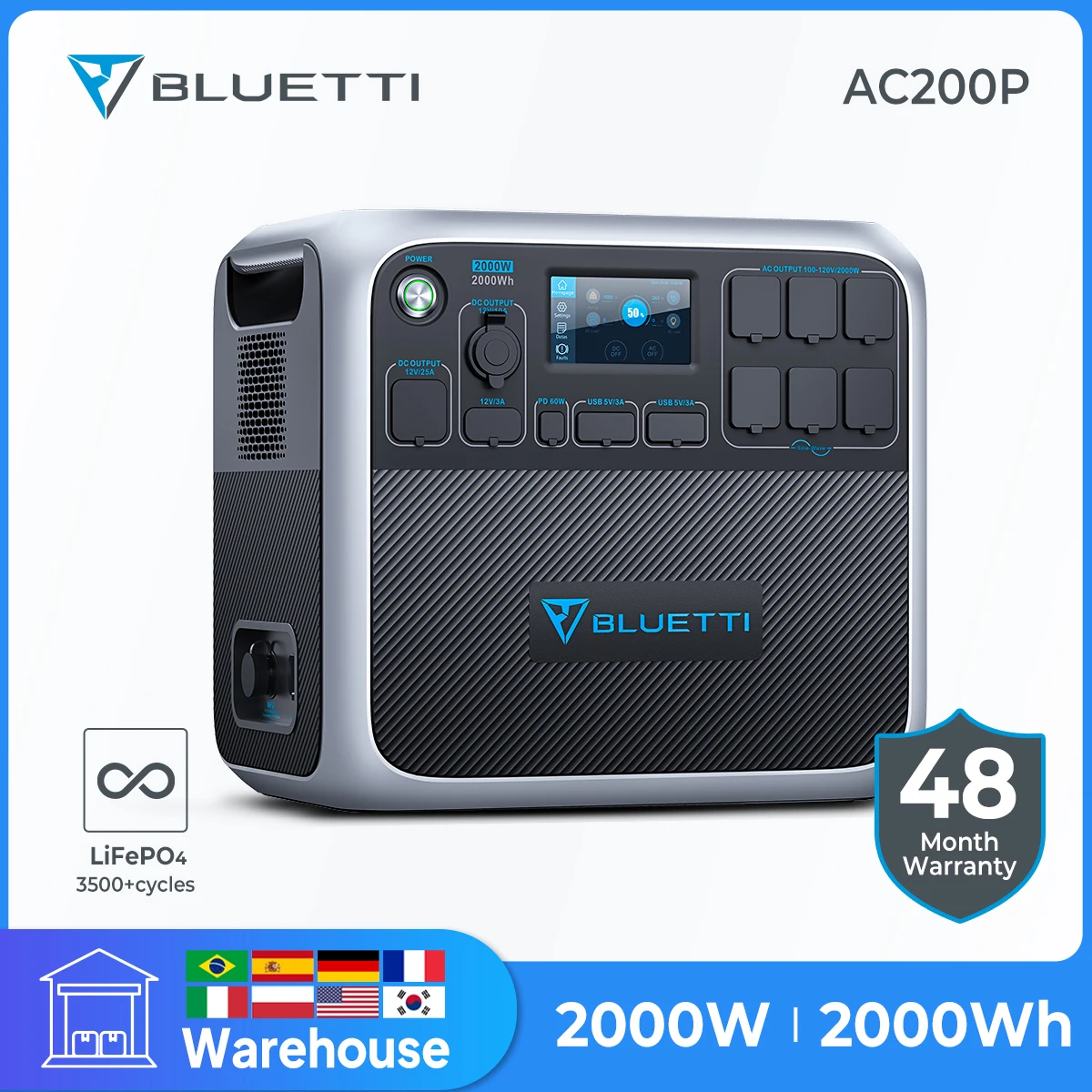 Bluetti Ac200P 2000W 2000Wh Power Station Lifepo4 2000W Generatore Solare Portatile Alimentazione Di Backup Generatori Di Batterie Campeggio Pesca