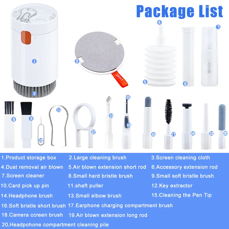 20 in 1 Laptop Keyboard Cleaning Tool Set Digital Camera Headset Mobile Phone Cleaner Kit Earphones Cleaning Pen Keycap Puller 4
